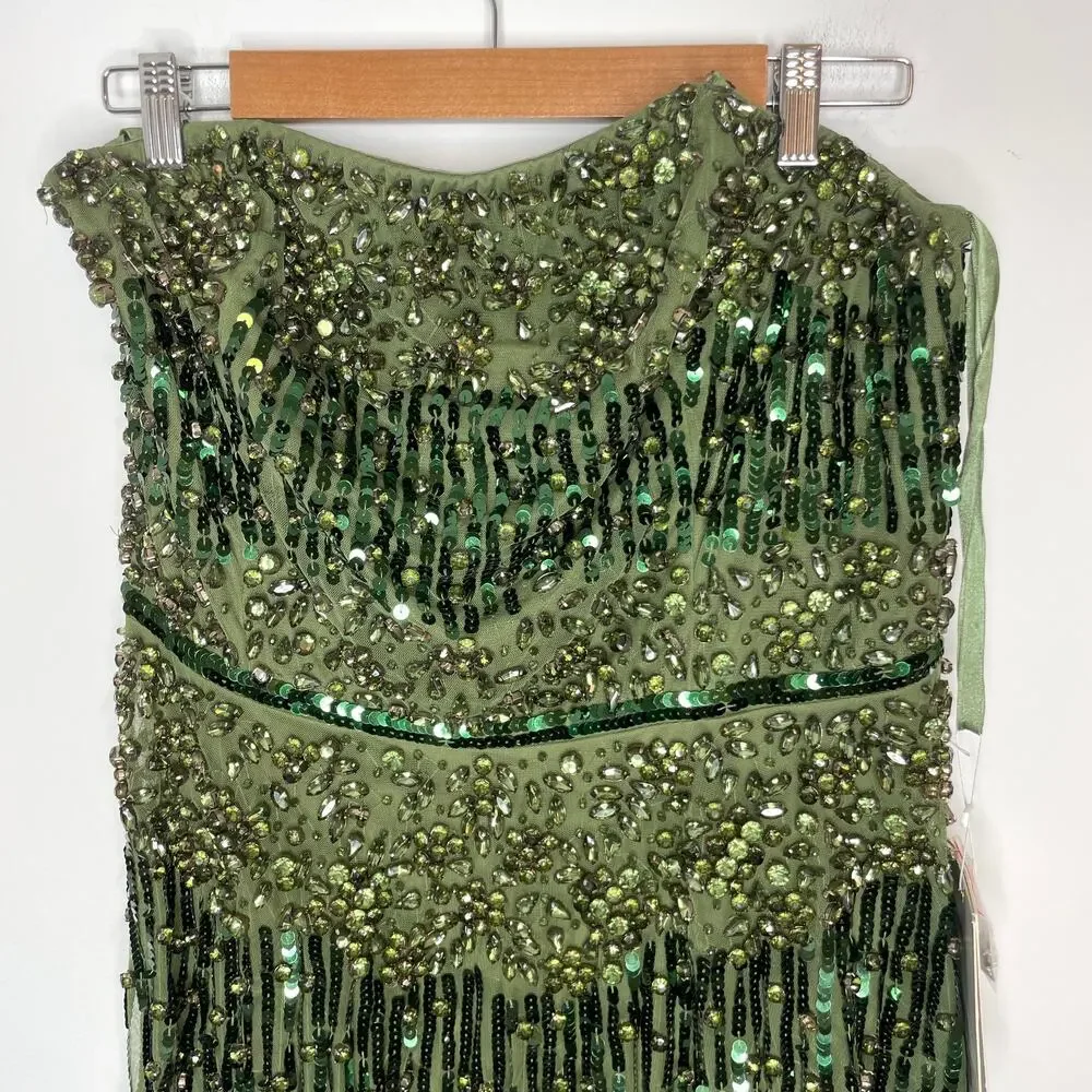 Mac Duggal Strapless Hand Embellished Beaded A Line Gown In Emerald 93915 14 New - Picture 3 of 15